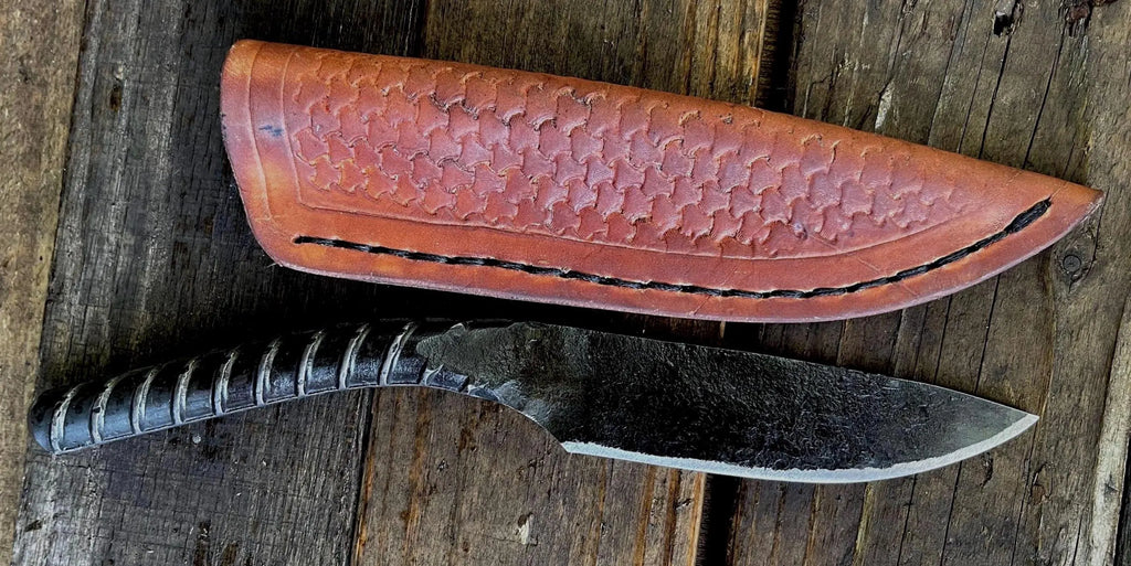 Hand-Forged Rebar Knife with Leather Sheath