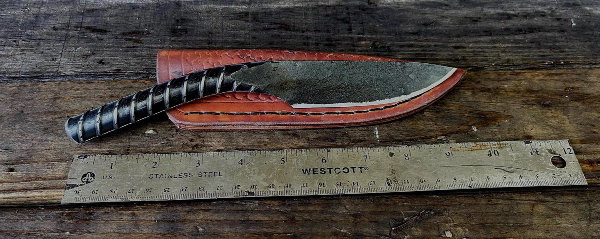 Hand-Forged Rebar Knife with Leather Sheath