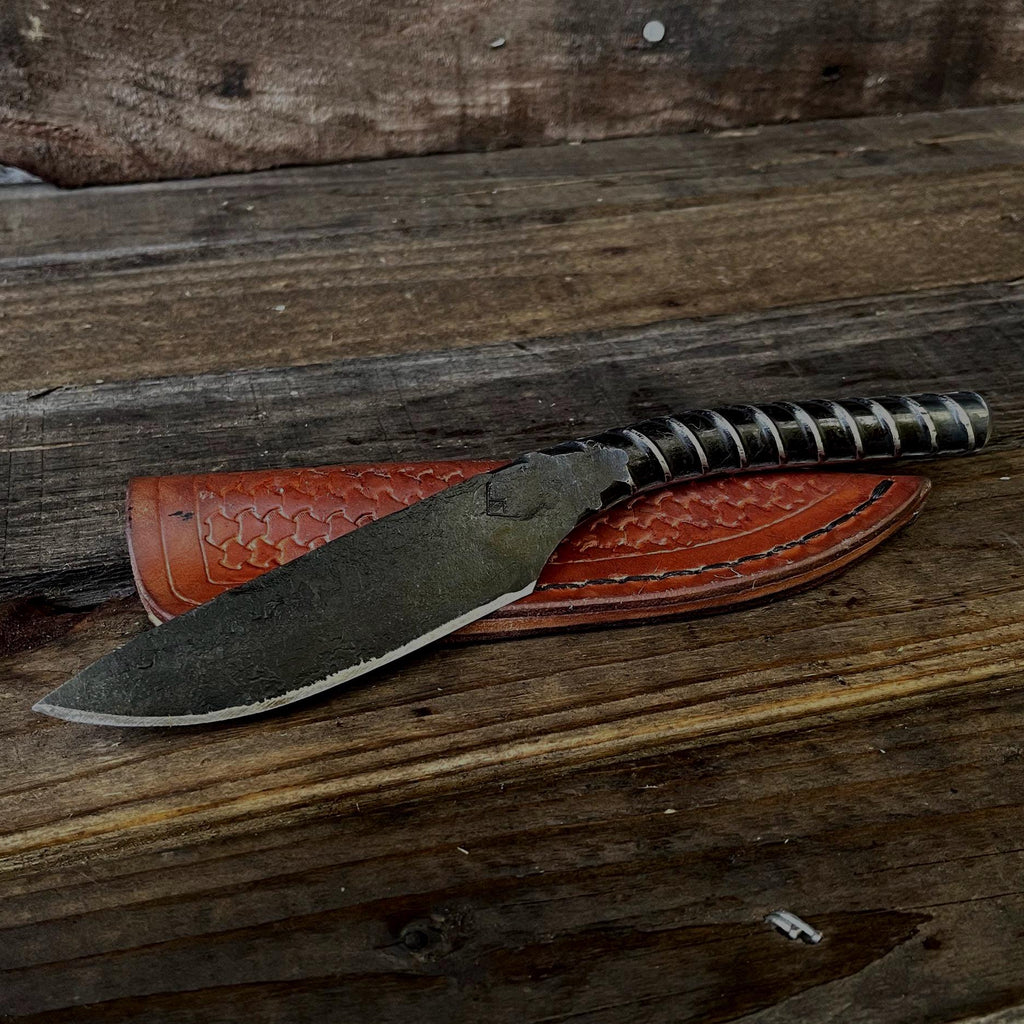 Hand-Forged Rebar Knife with Leather Sheath