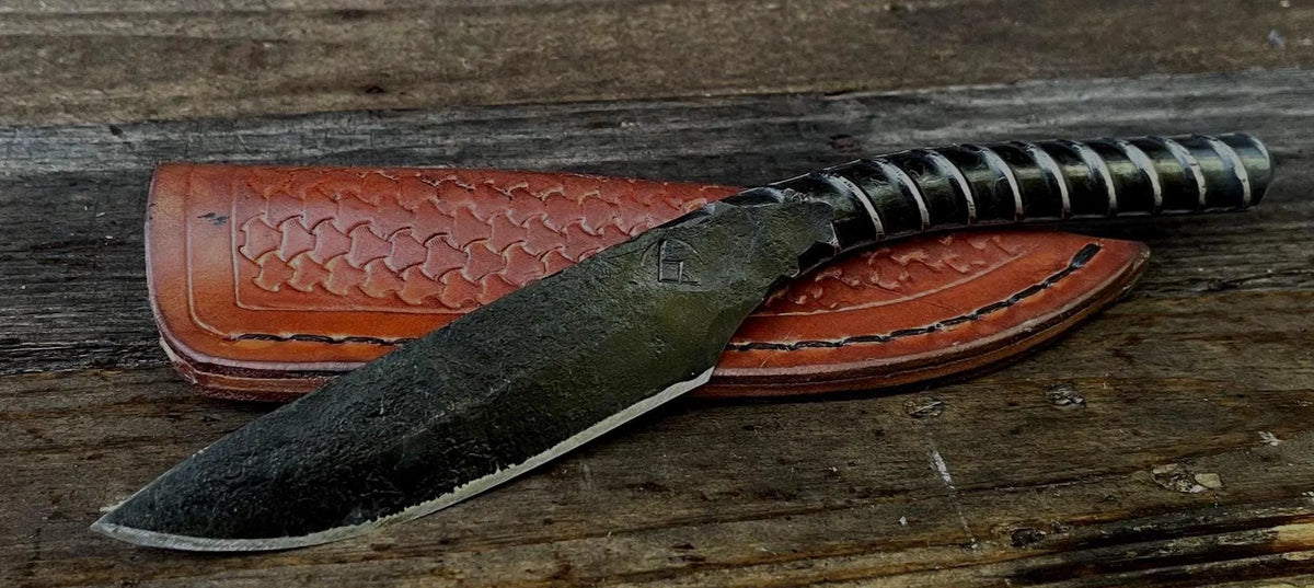Hand-Forged Rebar Knife with Leather Sheath