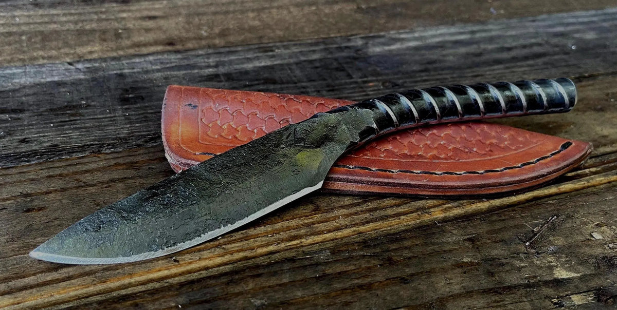 Hand-Forged Rebar Knife with Leather Sheath