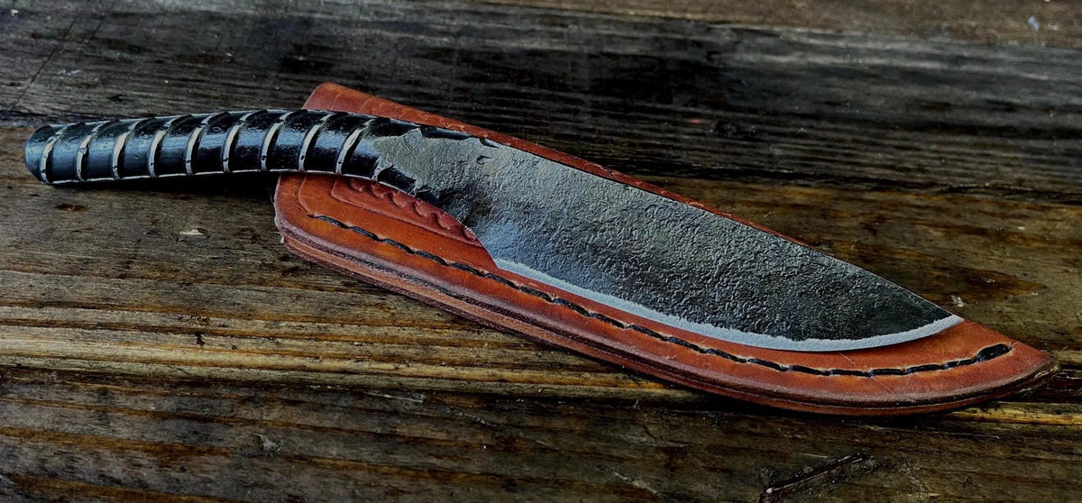 Hand-Forged Rebar Knife with Leather Sheath