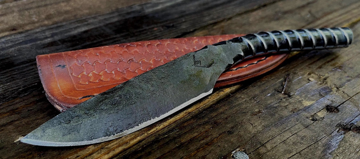 Hand-Forged Rebar Knife with Leather Sheath