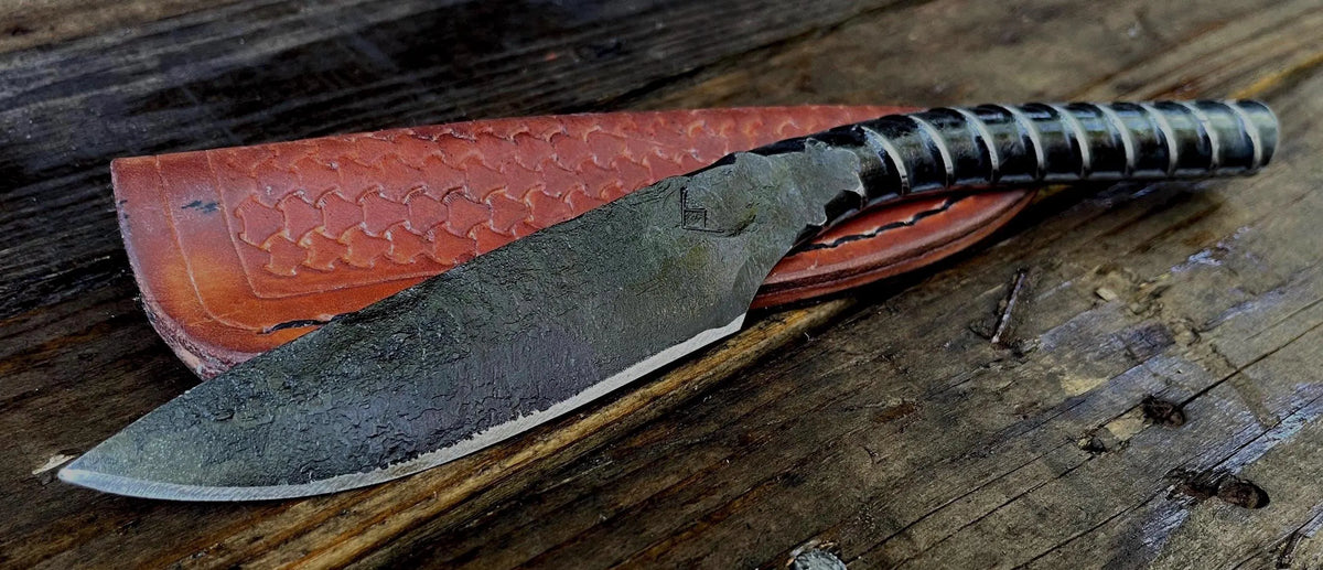 Hand-Forged Rebar Knife with Leather Sheath