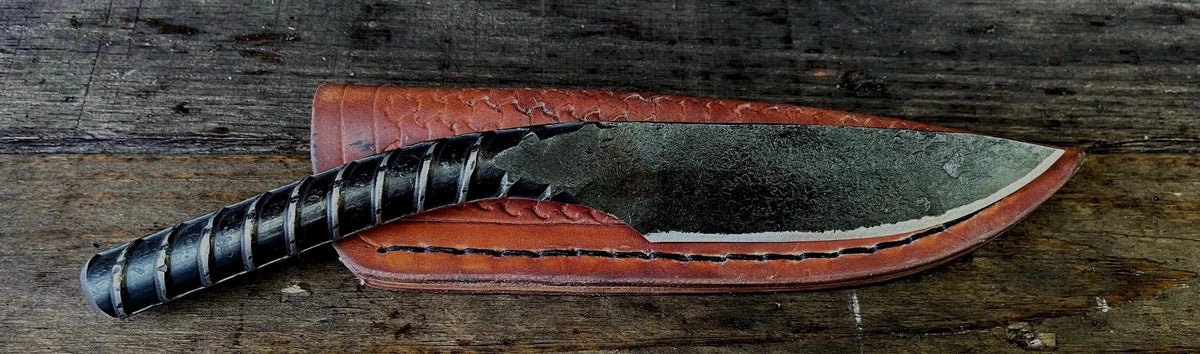Hand-Forged Rebar Knife with Leather Sheath