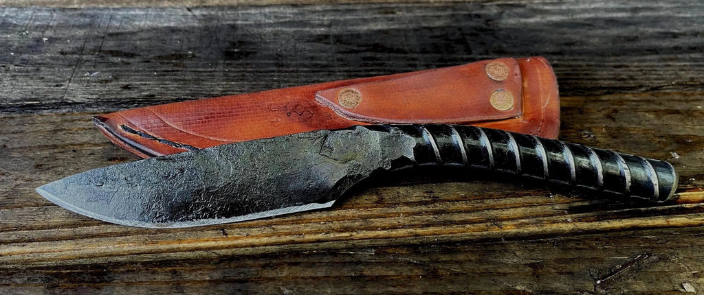 Hand-Forged Rebar Knife with Leather Sheath